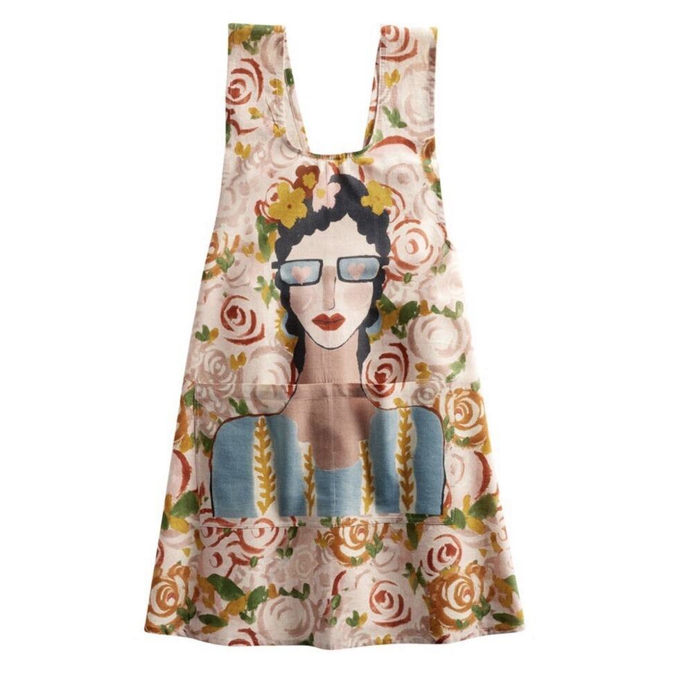WORLD MARKET MULTICOLOR FACE PATTERN SMOCK APRON GARDENING COOKING ARTSY NO TIE